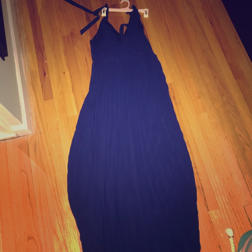 Navy long pleated ASOS dress